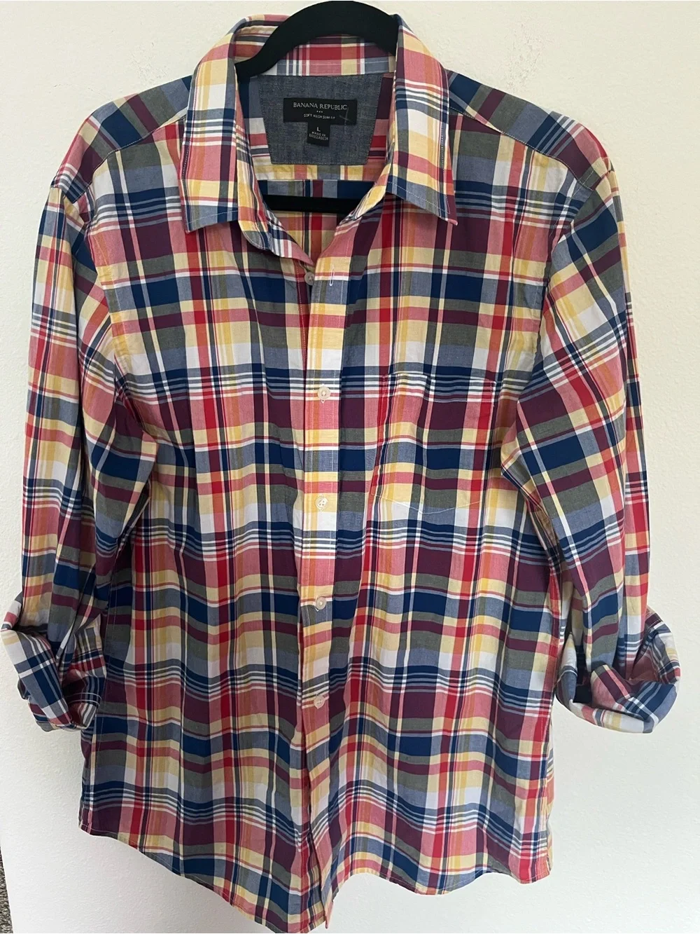 Banana Republic Men's Plaid Button-Down Shirt - Red, Navy, Yellow